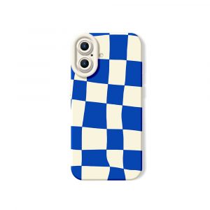 Vibrant Blue Checkerboard Silicone Case for Apple iPhone Series