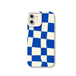 Vibrant Blue Checkerboard Silicone Case for Apple iPhone Series