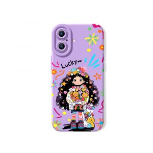 Lucky Flower Girl Charm Silicone Case for Apple iPhone Series - iPhone 16, Lavender