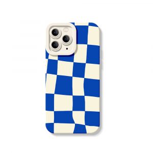 Vibrant Blue Checkerboard Silicone Case for Apple iPhone Series