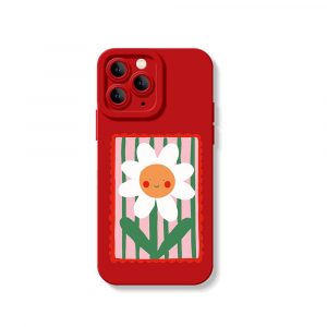 Smiling Daisy on Stripes Silicone Case for Apple iPhone Series
