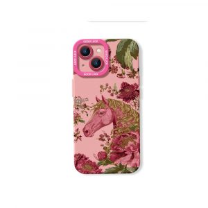 Elegant Horse & Floral Pattern Silicone Case for Apple iPhone Series
