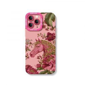 Elegant Horse & Floral Pattern Silicone Case for Apple iPhone Series
