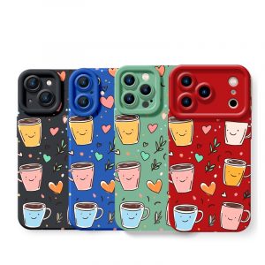 Smiley Coffee Cups Hearts Silicone Case for Apple iPhone Series