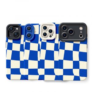 Vibrant Blue Checkerboard Silicone Case for Apple iPhone Series