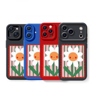 Smiling Daisy on Stripes Silicone Case for Apple iPhone Series
