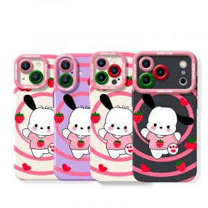 Cute Puppy & Strawberry Swirl Silicone Case for Apple iPhone Series