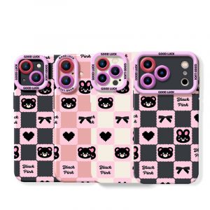 Charming Black Checkered Bears Silicone Case for Apple iPhone Series