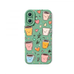 Smiley Coffee Cups Hearts Silicone Case for Apple iPhone Series