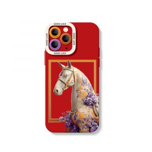 Floral Elegance Horse Design Silicone Case for Apple iPhone Series