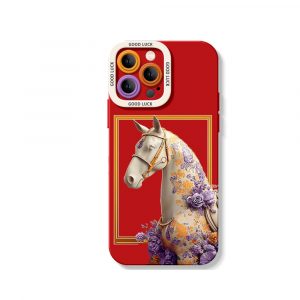 Floral Elegance Horse Design Silicone Case for Apple iPhone Series