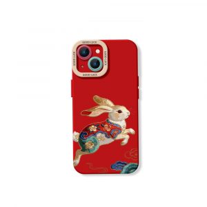 Vibrant Rabbit Art Silicone Case for Apple iPhone Series - iPhone 15, Red