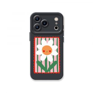 Smiling Daisy on Stripes Silicone Case for Apple iPhone Series