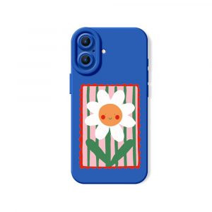 Smiling Daisy on Stripes Silicone Case for Apple iPhone Series