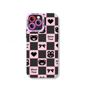 Charming Black Checkered Bears Silicone Case for Apple iPhone Series