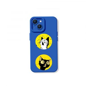 Surprised Cats Circles Silicone Case for Apple iPhone Series - iPhone 15, Blue
