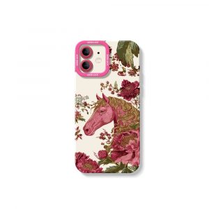 Elegant Horse & Floral Pattern Silicone Case for Apple iPhone Series