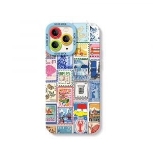 Vintage Postage Stamp Collage Silicone Case for Apple iPhone Series