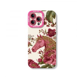 Elegant Horse & Floral Pattern Silicone Case for Apple iPhone Series