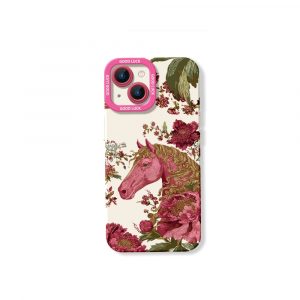 Elegant Horse & Floral Pattern Silicone Case for Apple iPhone Series - iPhone 14, White
