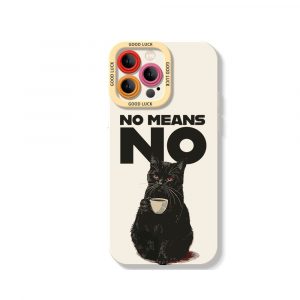 Charming Cat No Means No Design Silicone Case for Apple iPhone Series - iPhone 14 Pro Max, White