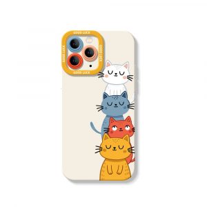 Charming Cat Stack Silicone Case for Apple iPhone Series - iPhone 16 Pro, White