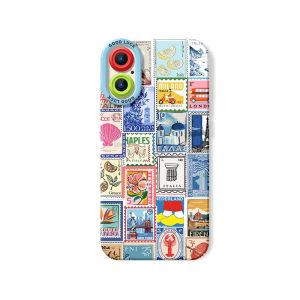 Vintage Postage Stamp Collage Silicone Case for Apple iPhone Series - iPhone 16 Plus, White