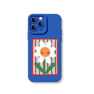 Smiling Daisy on Stripes Silicone Case for Apple iPhone Series