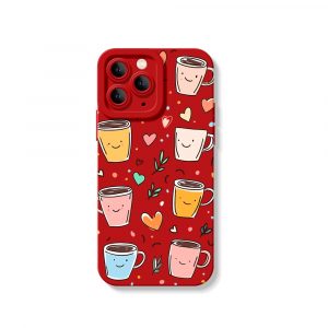 Smiley Coffee Cups Hearts Silicone Case for Apple iPhone Series