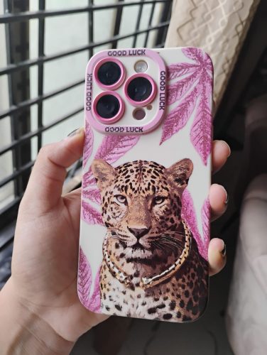 Click to view full screen Leopard with Pink Leaves Silicone Case for Apple iPhone Series photo review