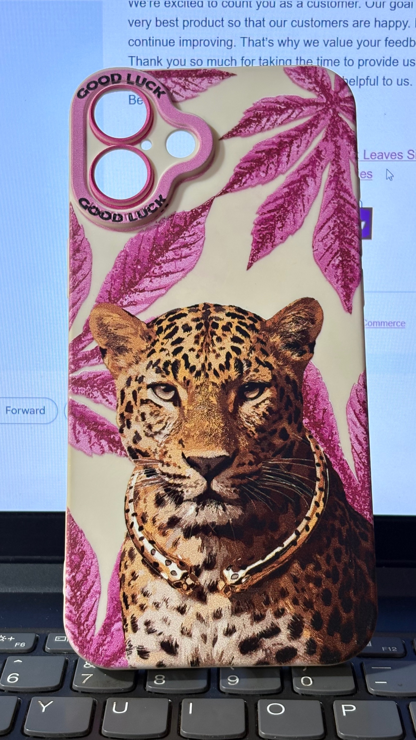 Customer photo of Leopard with Pink Leaves Silicone Case for Apple iPhone Series