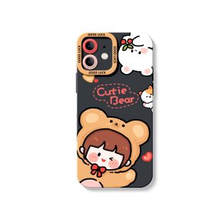 Cute Bear Hug Delight Silicone Case for Apple iPhone Series