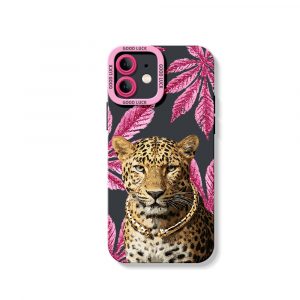 Leopard with Pink Leaves Silicone Case for Apple iPhone Series