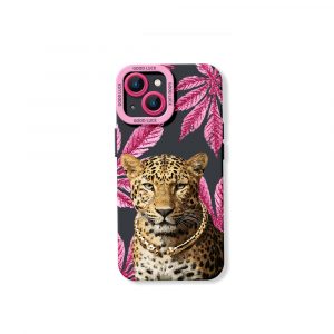 Leopard with Pink Leaves Silicone Case for Apple iPhone Series