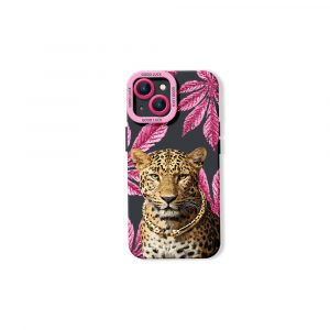 Leopard with Pink Leaves Silicone Case for Apple iPhone Series