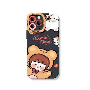 Cute Bear Hug Delight Silicone Case for Apple iPhone Series