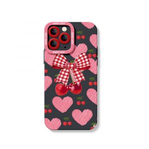 Cherry Bow Pattern Silicone Case for Apple iPhone Series