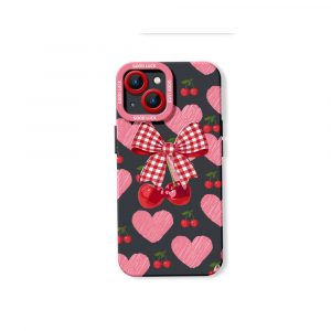 Cherry Bow Pattern Silicone Case for Apple iPhone Series - iPhone 14 Plus, Black