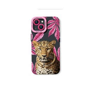 Leopard with Pink Leaves Silicone Case for Apple iPhone Series