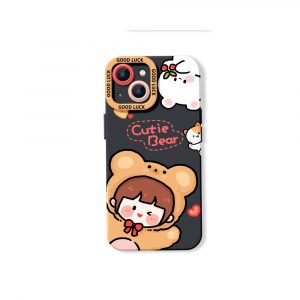 Cute Bear Hug Delight Silicone Case for Apple iPhone Series