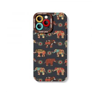 Elephant Harmony Vibrant Pattern Silicone Case for Apple iPhone Series