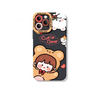 Cute Bear Hug Delight Silicone Case for Apple iPhone Series