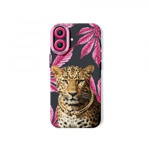 Leopard with Pink Leaves Silicone Case for Apple iPhone Series