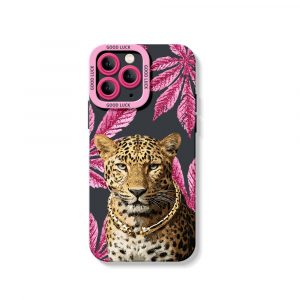 Leopard with Pink Leaves Silicone Case for Apple iPhone Series