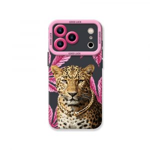 Leopard with Pink Leaves Silicone Case for Apple iPhone Series