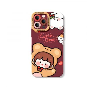 Cute Bear Hug Delight Silicone Case for Apple iPhone Series