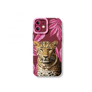Leopard with Pink Leaves Silicone Case for Apple iPhone Series
