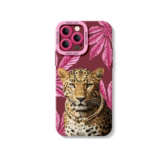 Leopard with Pink Leaves Silicone Case for Apple iPhone Series