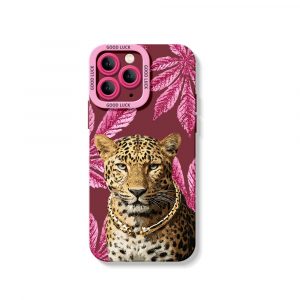 Leopard with Pink Leaves Silicone Case for Apple iPhone Series