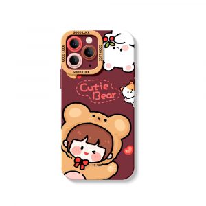 Cute Bear Hug Delight Silicone Case for Apple iPhone Series